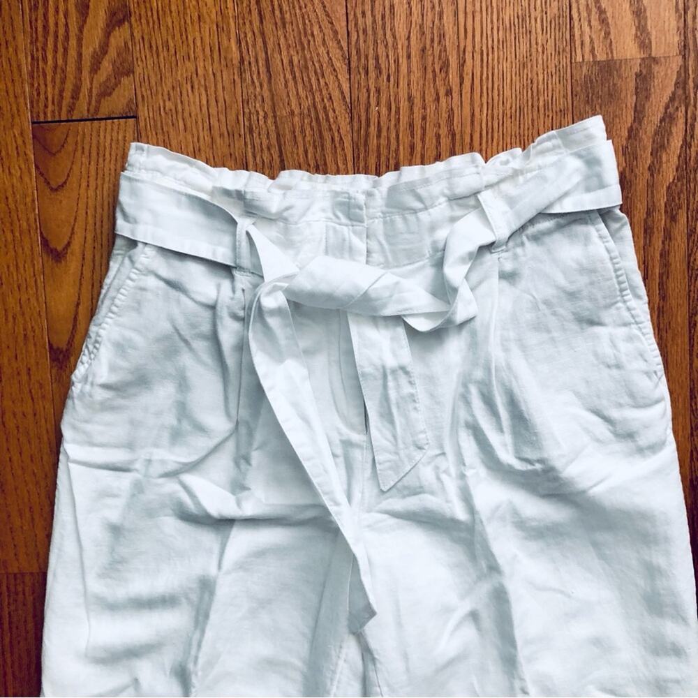 Loft Paper Bag Waist Cotton Linen Ankle Straight Leg White Pants Women’s Size S - Picture 3 of 12